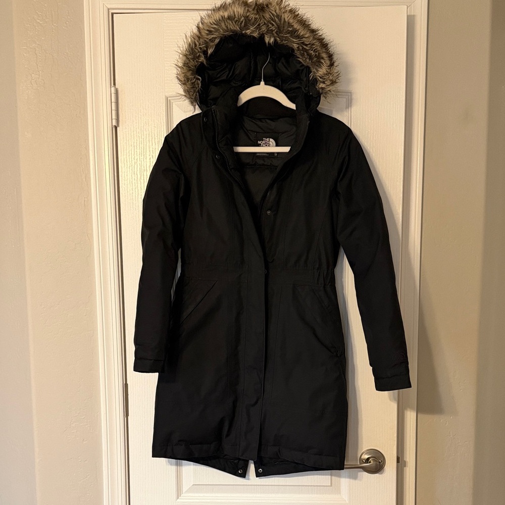 North Face Women's Black XS Trench Coat with Faux Fur Hood